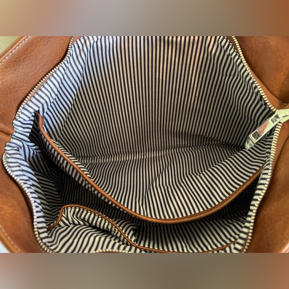 Emporia Brown Sue Tote with Contrast White Stitching Detail - Picture 7 of 10